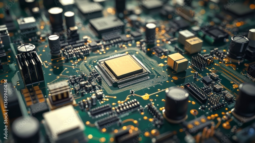 Close-up of a central processing unit (CPU) on a circuit board, showcasing intricate electronic components. Close-up of a central processing unit (CPU) on a circuit board, showcasing intricate electronic components.