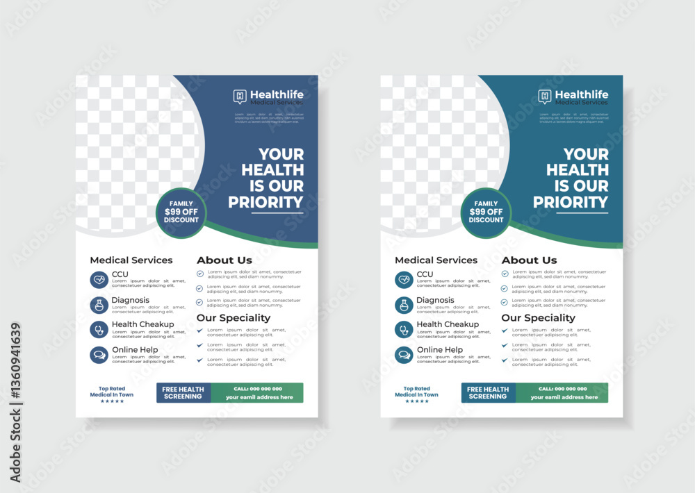 Modern healthcare medical flyer template design for a4 size Modern healthcare medical flyer template design for a4 size