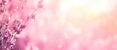 Delicate purple floral arrangement against a soft pink background
