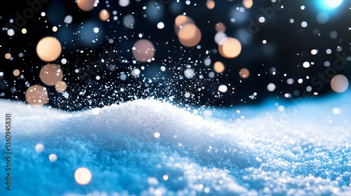 Snowy landscape with sparkling lights. Background use