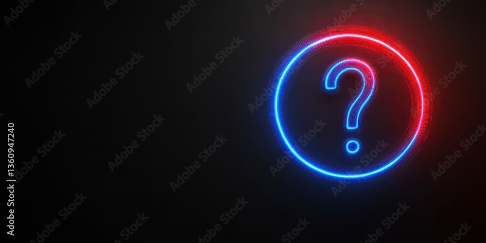 Glowing Neon Blue and Red Question Mark in a Circle on Dark Background Glowing Neon Blue and Red Question Mark in a Circle on Dark Background