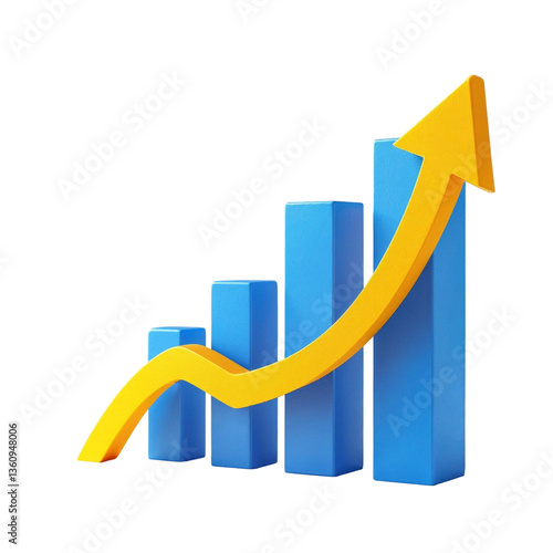 Upward Trend: A vibrant blue bar graph showcases exponential growth with a bright yellow arrow soaring high, symbolizing success and achievement.