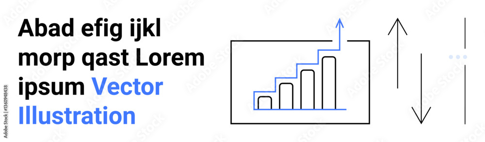 Bar graph with upward trendline and growth arrow alongside vertical double-headed arrows. Ideal for analytics, progress, performance, statistics, growth, strategy, simple landing page Bar graph with upward trendline and growth arrow alongside vertical double-headed arrows. Ideal for analytics, progress, performance, statistics, growth, strategy, simple landing page