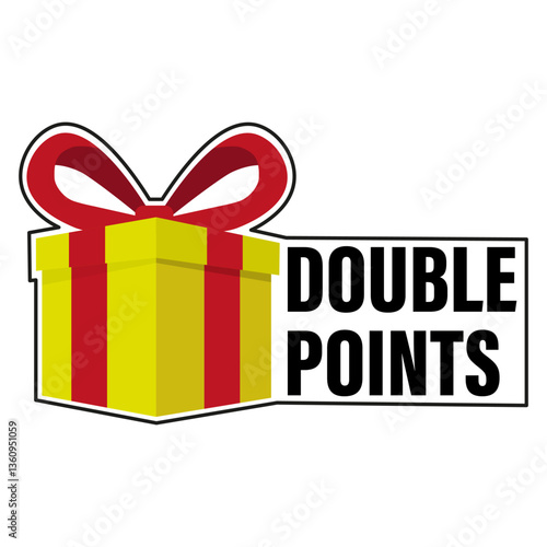 Gift box reward. Bonus points promotion. Red ribbon decoration. Loyalty program sign.