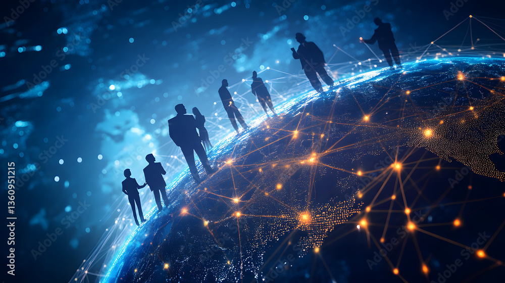 futuristic globes with businesspeople interacting showing success futuristic globes with businesspeople interacting showing success
