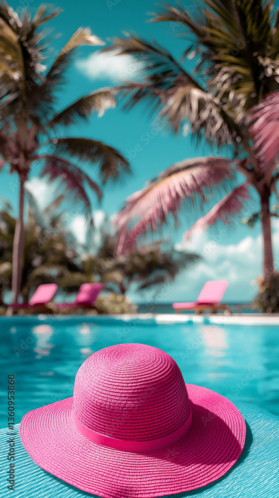 Obraz premium pink sunhat by poolside