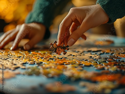 Hand push last piece jigsawto finish success planning concept solve puzzle - ai