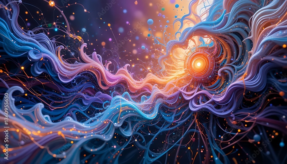 Obraz premium Abstract Light Waves Flowing with Energy and Particles in Swirls