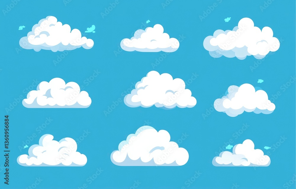 Floating Clouds Collection Isolated on Blue Sky Background Graphic Illustration Floating Clouds Collection Isolated on Blue Sky Background Graphic Illustration