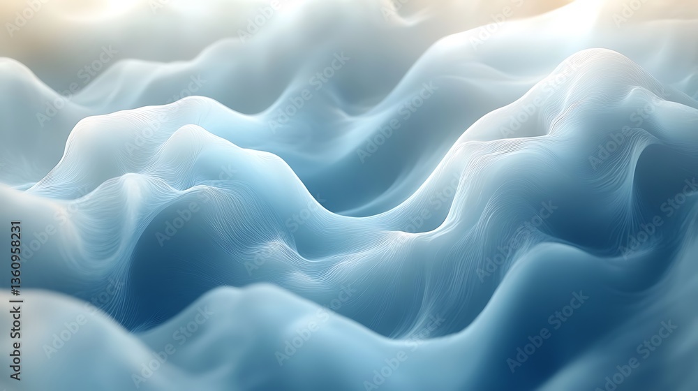 Obraz premium Abstract Blue Wavy Landscape Digital Art