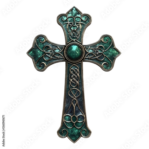 Celtic Cross Symbol Carved Stone Design Isolated on Transparent Background
