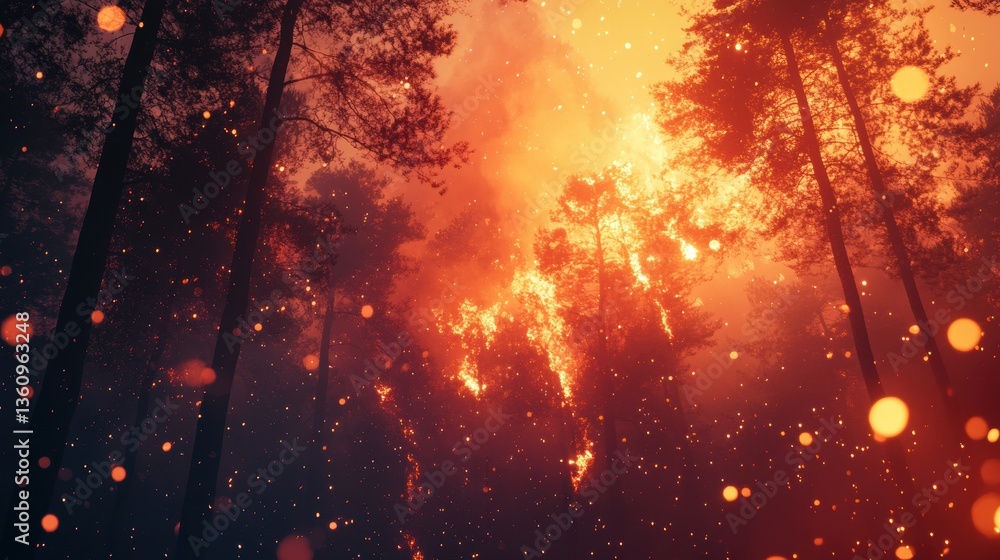 Naklejka premium Burning forest. Devastating wild fire.