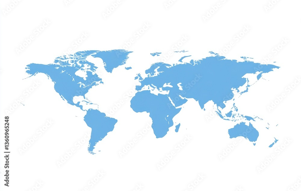 World Map in Blue Flat Design for Geography and Travel World Map in Blue Flat Design for Geography and Travel