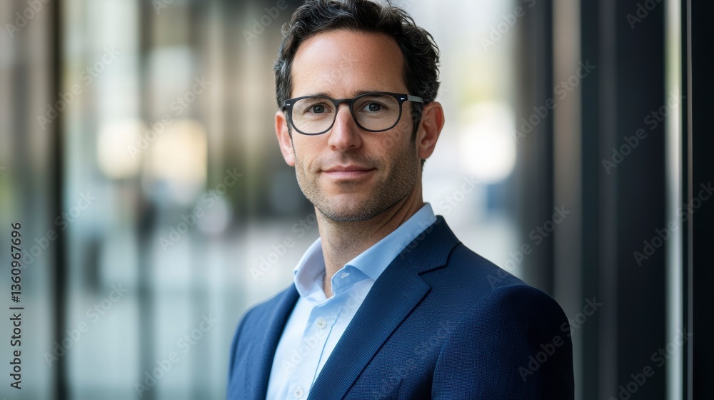 Portrait of a confident businessman in a blue suit and glasses, outdoors. Portrait of a confident businessman in a blue suit and glasses, outdoors.