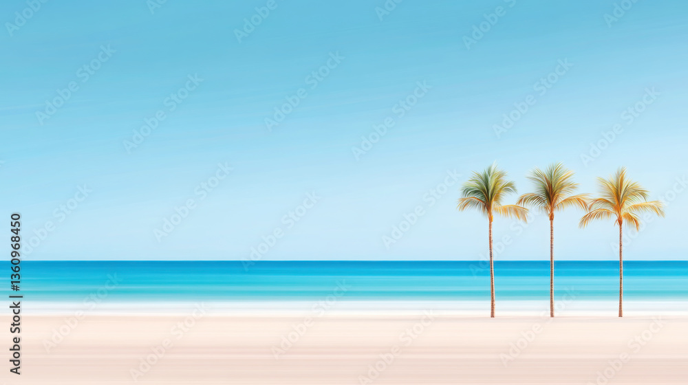 Obraz premium Modern beach scene with palm trees and serene ocean view for summer design