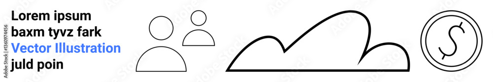 People icons, cloud shape, and currency emblem in simple linear style. Ideal for finance, team management, networking, technology, cloud computing, consulting services simple landing page