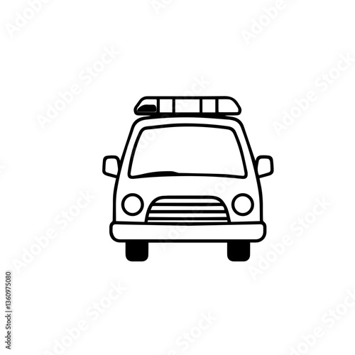 Ambulance outline illustration in black and white  