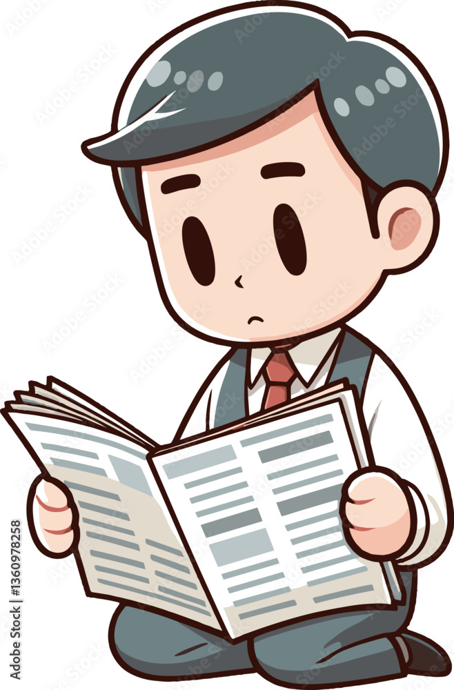 新聞を読む男性のイラスト