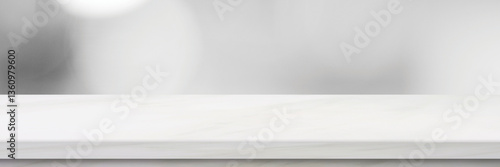 Wallpaper Mural Empty white table top, counter, desk background over blur abstract bokeh light background, White marble stone table, shelf and blurred white backgroundt for food, product display mockup, template Torontodigital.ca