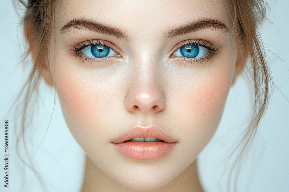 Fototapeta premium Stunning close-up portrait of a beautiful young woman with blue eyes.