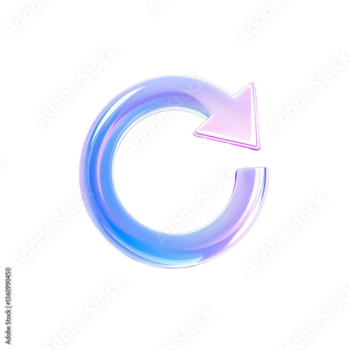 A vibrant iridescent circular arrow symbolizing continuous renewal and endless possibilities with a glassy, smooth texture and pastel color palette.