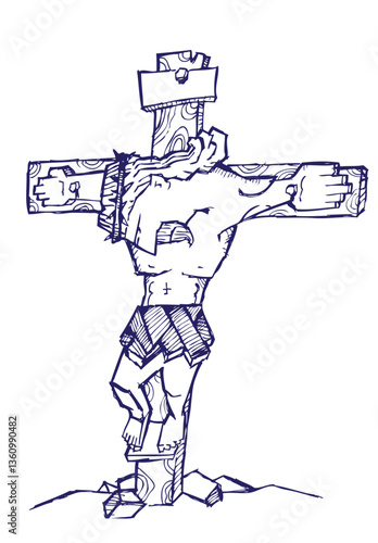 Crucifixion of Jesus Christ. Creative Biblical Line Artwork. 