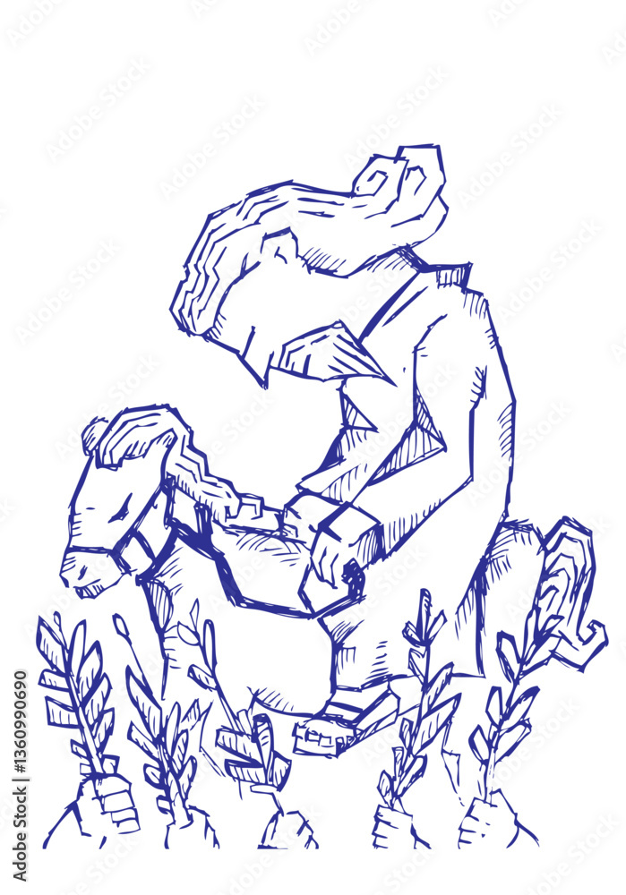 Fototapeta premium People welcomes Jesus who is riding a donkey. Palm Sunday biblical concept.