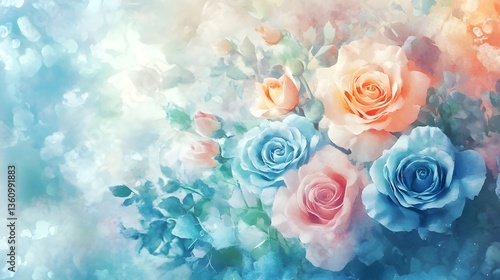 Soft-shaded watercolor bouquet of roses.