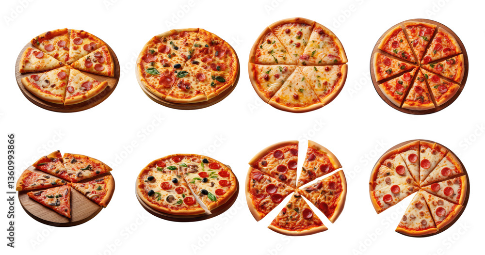 Delicious Variety of Pizzas with Different Toppings and Styles, PNG bundle collection, Isolated on Transparent Background Delicious Variety of Pizzas with Different Toppings and Styles, PNG bundle collection, Isolated on Transparent Background