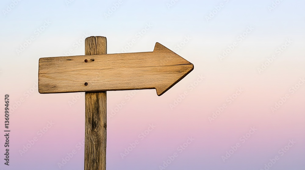 Fototapeta premium Wooden Arrow Signpost Against Gradient Sky, Symbolizing Direction and Simplicity
