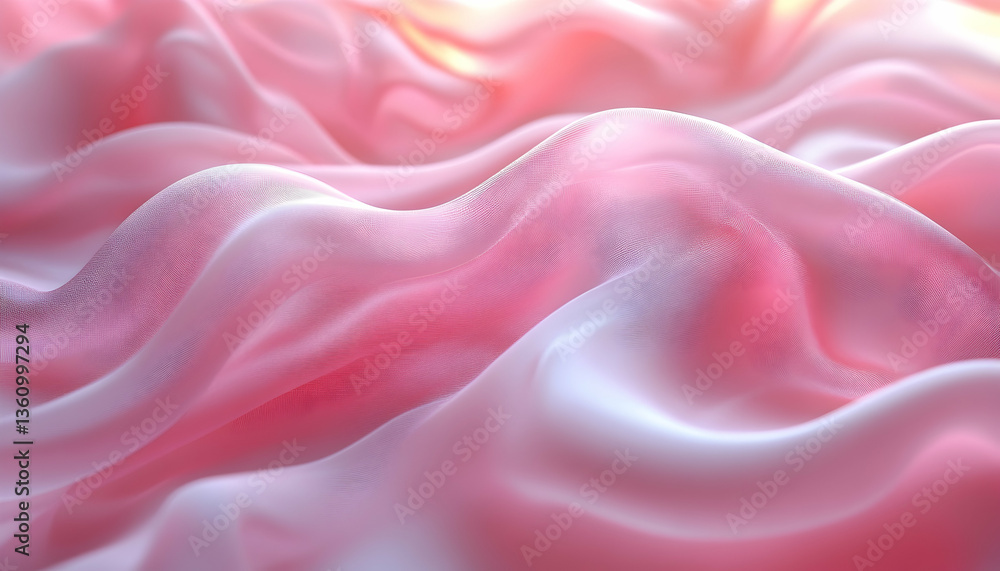 Fototapeta premium Abstract pink fabric surface with flowing waves and soft light