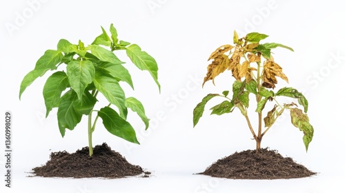 Lush green fresh plant and brown dry dead plant