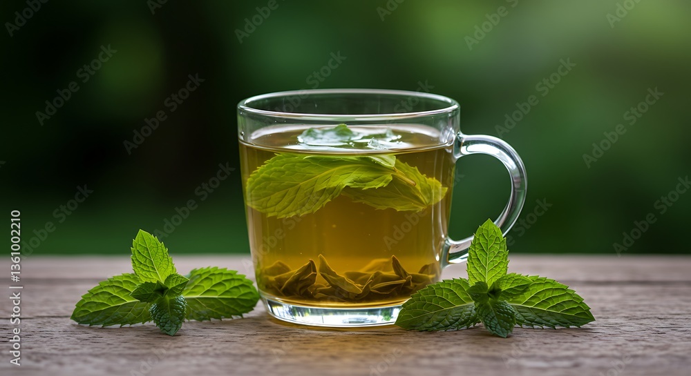 Clear cup of herbal tea with fresh mint - relaxation and wellness - for a health blog Clear cup of herbal tea with fresh mint - relaxation and wellness - for a health blog