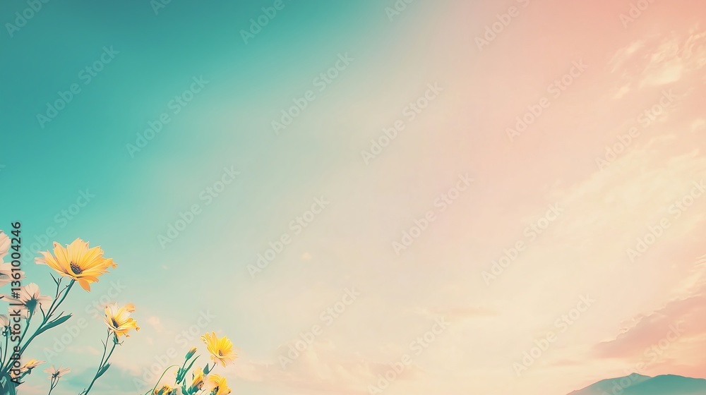Soft wildflowers reach up under a dreamy gradient sky. Soft wildflowers reach up under a dreamy gradient sky.