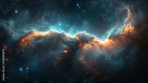 A spaces with some plants and stars and black hole and some spaceship
