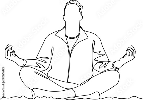 Deep breathing exercise one line art vector