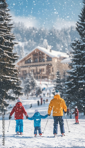 Happy friends and family enjoying winter sports at a resort during Christmas vacation  -