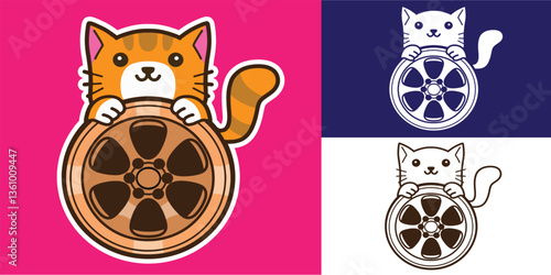 cat with rim good for logo, sticker, badge, element design, etc