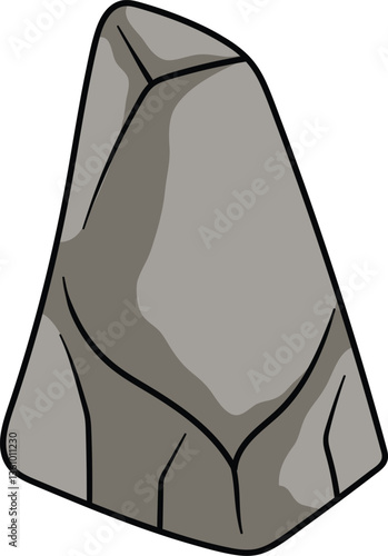 Tall gray rock with a sharp peak and deep cracks on its rough surface