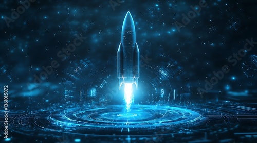 Wallpaper Mural Futuristic Rocket Launch with Holographic Elements, Futuristic digital illustration of a rocket launching with holographic elements Torontodigital.ca