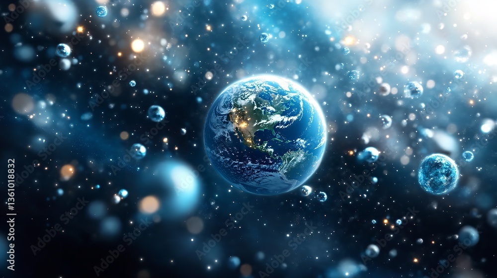 Exploring the beauty of Earth surrounded by luminous space in a captivating cosmic landscape at night Exploring the beauty of Earth surrounded by luminous space in a captivating cosmic landscape at night