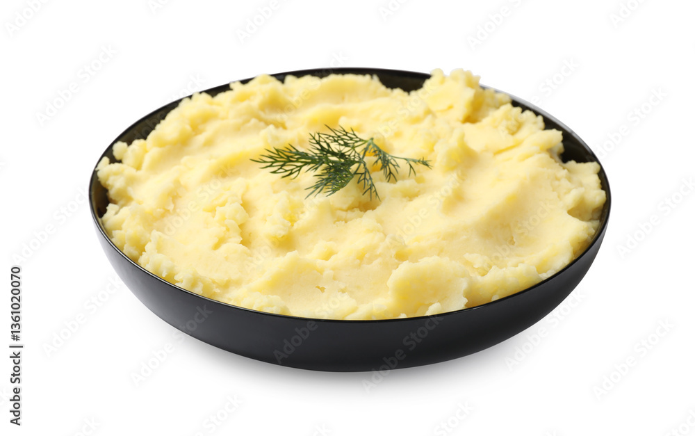 Delicious mashed potato with dill isolated on white Delicious mashed potato with dill isolated on white
