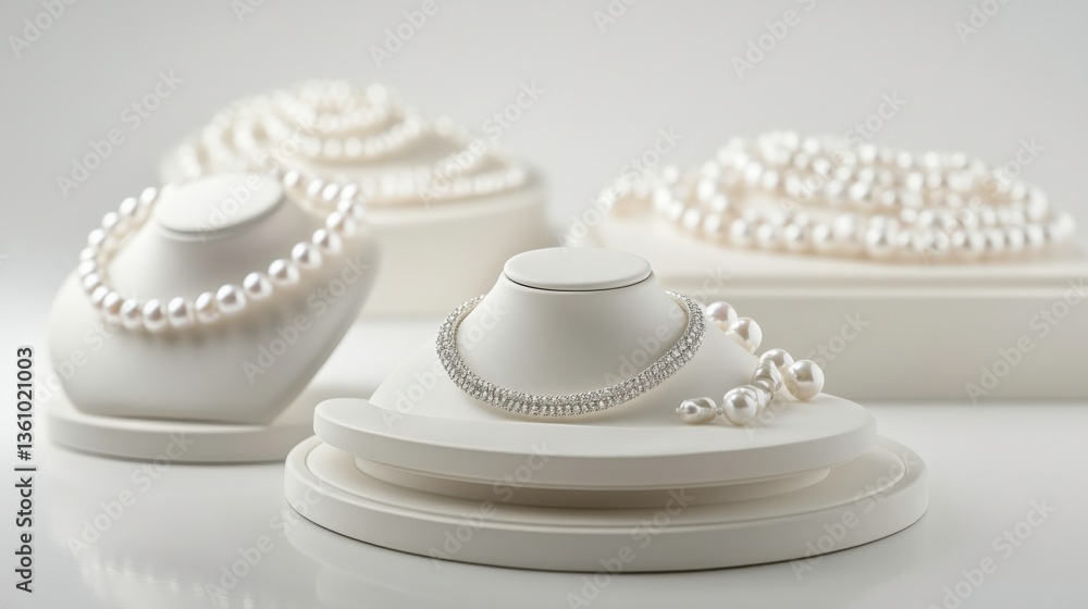 Elegant Pearl Necklaces on Display in Retail Setup Elegant Pearl Necklaces on Display in Retail Setup