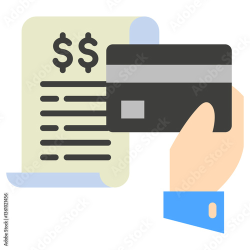 Bill Payment flat color icon, mini illustration. use for economy, business, finance, ecommerce, payment service UI, UX kit, app and web development, digital or print.