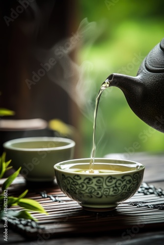 Hot tasty tea is served. Healthy drink. Relaxation.