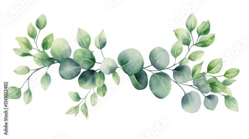 Enchanting Watercolor Vector Wreath Adorned with Lush Green Eucalyptus Leaves and Branches