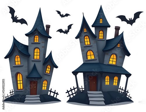 Wallpaper Mural Haunted houses with glowing windows and bats. cut out,isolated, transparent background Torontodigital.ca