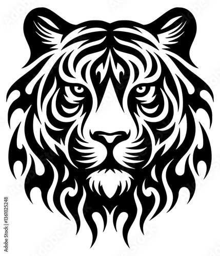Wallpaper Mural Tiger Flame Head Tattoo Tribal Fire Animal Jungle Logo Graphic Silhouette Shape Clipart Digital Art Illustration Torontodigital.ca