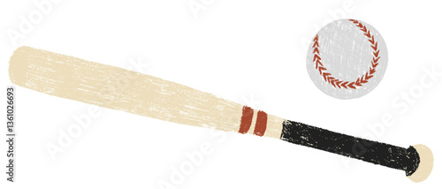 Baseball bat and ball chalk textured. Pencil kids freehand drawn doodle cartoon sports equipment. Child crayon hand drawing sport set of vector illustration isolated on transparent background