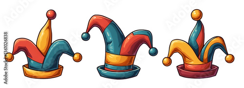 Wallpaper Mural Colorful jester hats arranged in a row,cut out, transparent background, isolated Torontodigital.ca